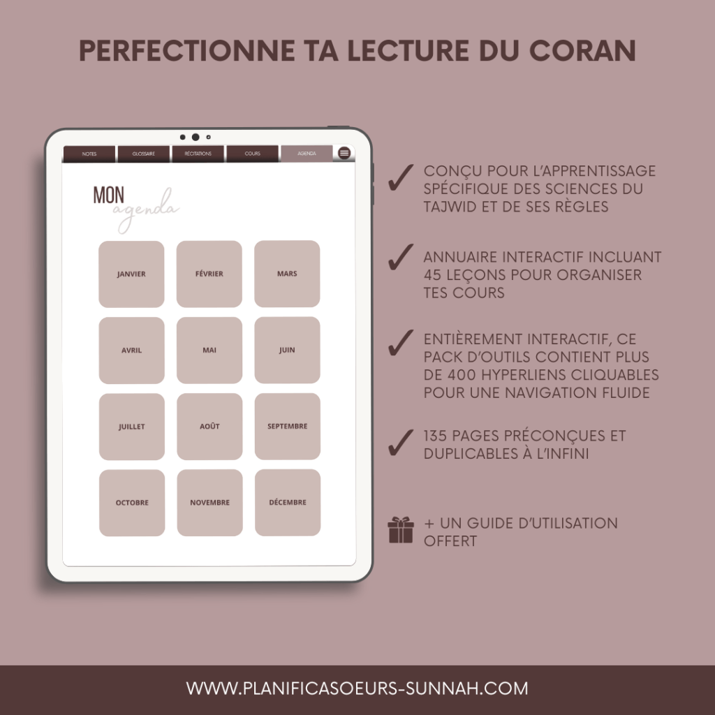 Planner digital français Planificasoeurs sunnah PLANIFICATEUR numérique muslim musulman religieux islamique coran coranique tajwid tajweed