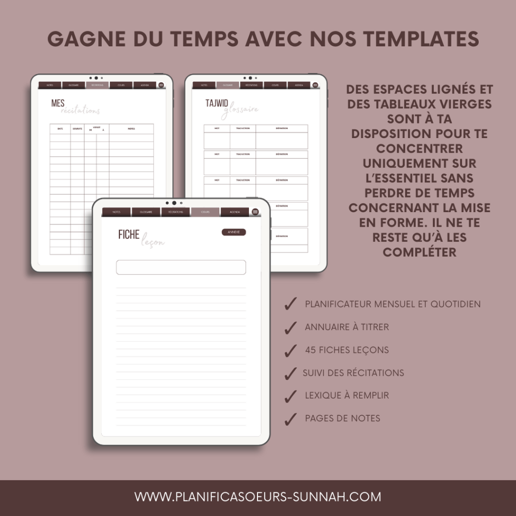Planner digital français Planificasoeurs sunnah PLANIFICATEUR numérique muslim musulman religieux islamique coran coranique tajwid tajweed