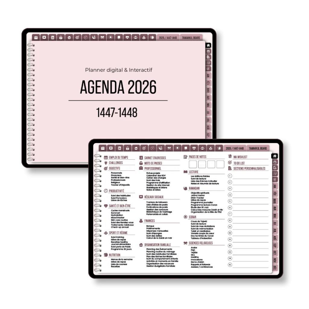 Planner digital français Planificasoeurs sunnah 2026 1447 1448 musulmane islamique daté agenda planner hégirien planificateur numérique musulman