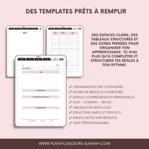 Planner digital français Planificasoeurs sunnah PLANIFICATEUR numérique muslim musulman religieux islamique langue arabe étude apprentissage arabe grammaire nawh al jurrumiyyah fawaid