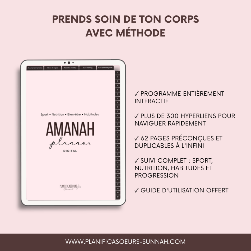 Planner Digital Planificasoeurs Sunnah planner numérique français francophone amanah santé bien-être sport régime recettes Heathy saines journal alimentaire