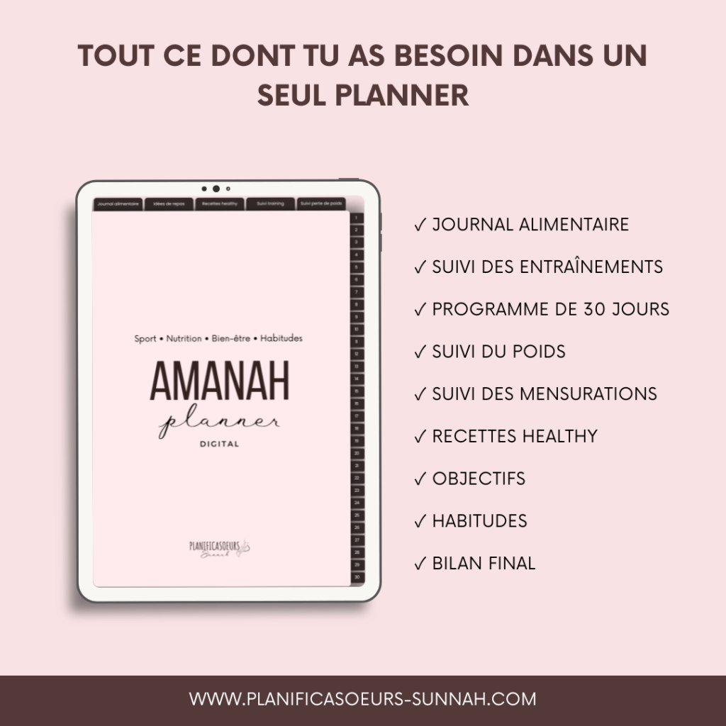 Planner Digital Planificasoeurs Sunnah planner numérique français francophone amanah santé bien-être sport régime recettes Heathy saines journal alimentaire