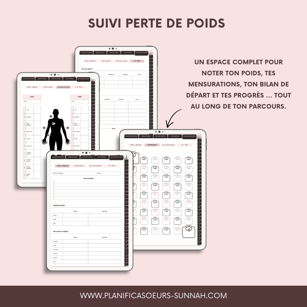 Planner Digital Planificasoeurs Sunnah planner numérique français francophone amanah santé bien-être sport régime recettes Heathy saines journal alimentaire