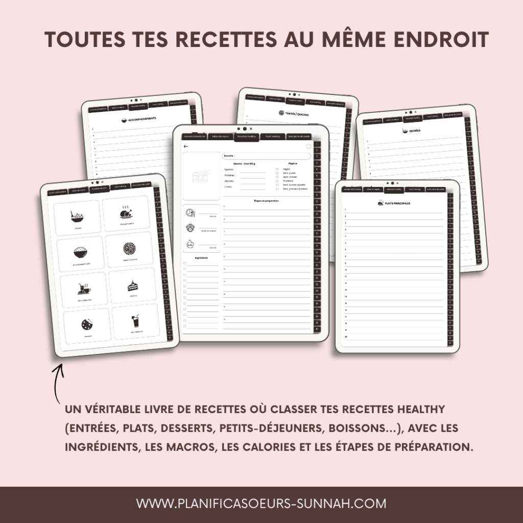 Planner Digital Planificasoeurs Sunnah planner numérique français francophone amanah santé bien-être sport régime recettes Heathy saines journal alimentaire